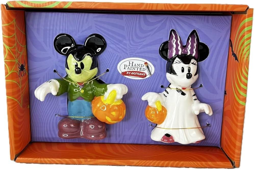 Disney Halloween Mickey & Minnie Salt and Pepper Shaker Set, Hand Painted Ceramic, Frankenstein T... | Amazon (US)