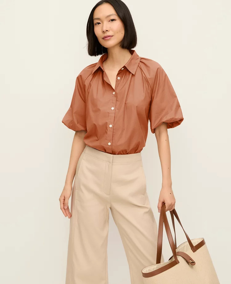 Blouson Sleeve Button Down Shirt | Ann Taylor