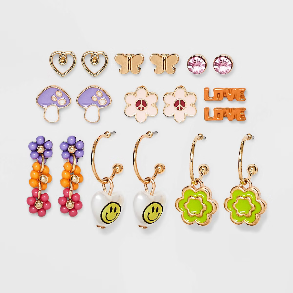 Girls' 9pk 'Love' and Beaded Flower Drop Earring Set - art class™ | Target