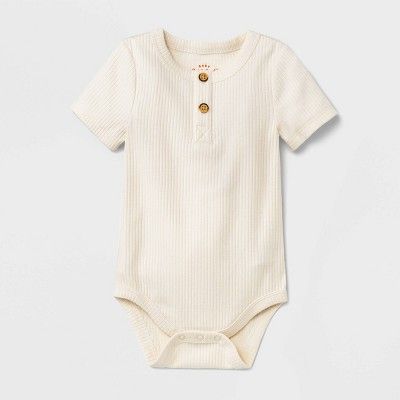 Baby Boys&#39; Rib Henley Bodysuit - Cat &#38; Jack&#8482; Off-White 3-6M | Target