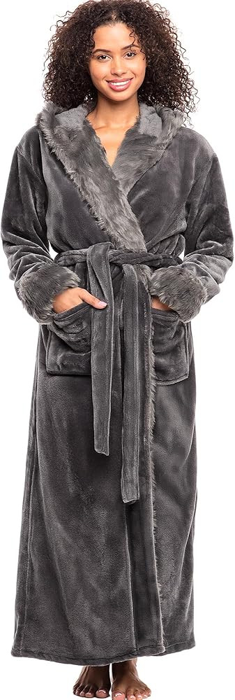 Alexander Del Rossa Sherpa Robes for Women Long, Womens Robes Long Hooded Bathrobes for Women, Pl... | Amazon (US)