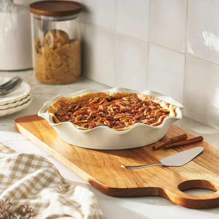 The Pioneer Woman Colette 11-Inch Stoneware Ruffled-Edge Baking Pie Pan & Tart Dish, Linen | Walmart (US)