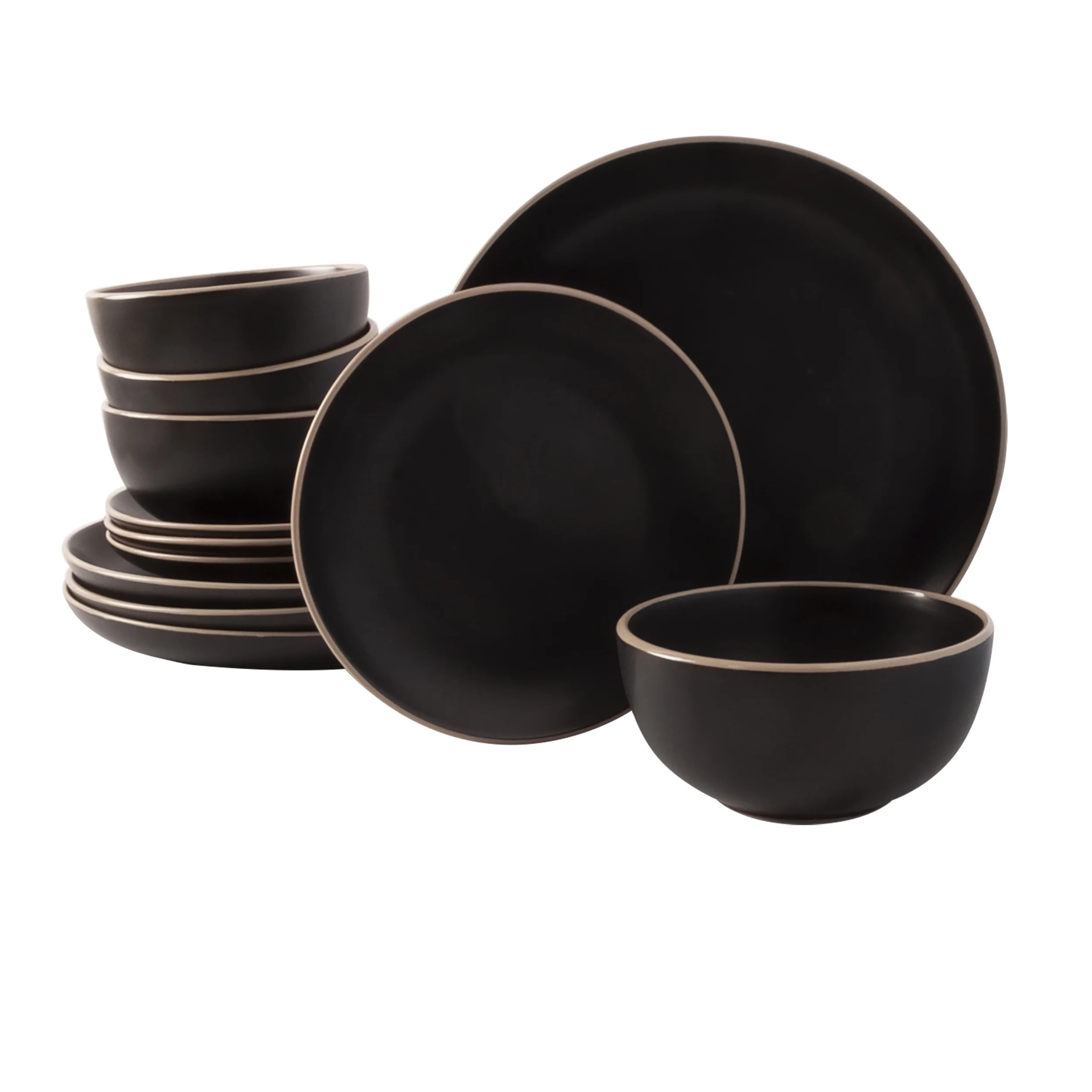 Better Homes & Gardens Zuri Matte Black 12-Piece Dinnerware Set - Walmart.com | Walmart (US)