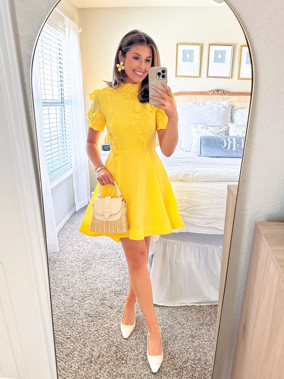 Yellow small floral with lace collar button up high-low maternity dress  with short sleeves - NikaCouture