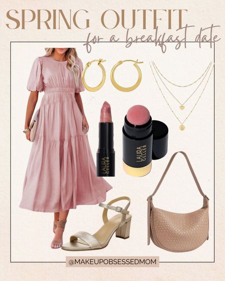 Get in style with this chic outfit idea for a breakfast date: pink midi dress, woven hobo bag, gold heels, and accessories! Perfect for spring!
#midlifefashion #amazonfinds #womenover50 #affordablestyle

#LTKSeasonal #LTKitbag #LTKstyletip
