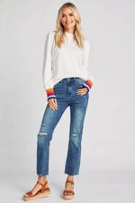 Risen High Rise Slightly Distressed Straightleg Jeans | Social Threads