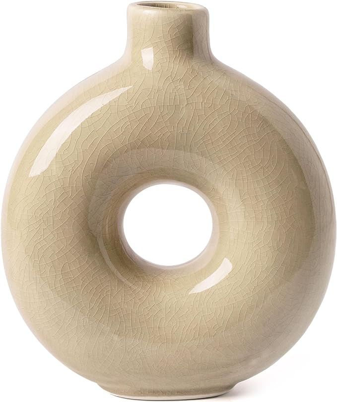 VICTOR & TERESA Ceramic Rustic Vases for Living Room, Small Donut Vases for Flowers, Modern Farmh... | Amazon (US)