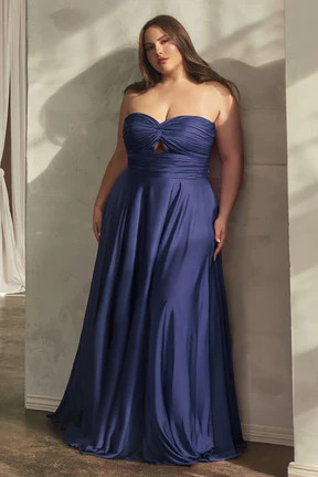 Madigan Gown - STRAPLESS A-LINE SOFT SATIN KEYHOLE DRESS | Lady Black Tie
