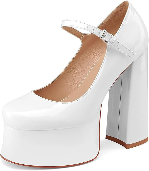 Women's Dressy Platform Chunky High Heels Patent Leather Ankle Strap Closed Toe Heeled Mary Jane ... | Amazon (US)