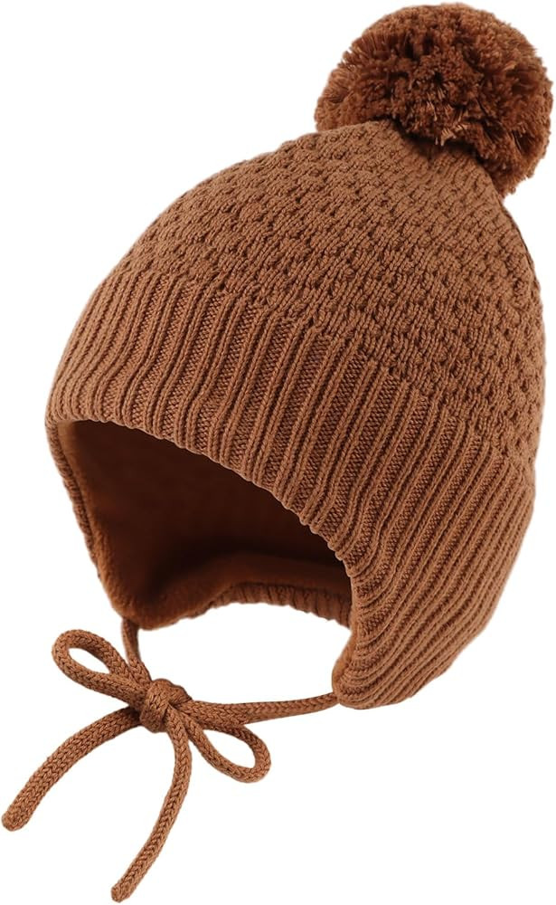 Baby Girl Winter Hats Fleece Lined Infant Beanie Hat for Boys Knitted Kids Earflap Beanis with Po... | Amazon (US)
