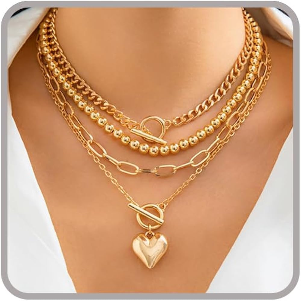 Otxas Layered Necklace for Women Non Tarnish Chunky Necklace Stack for Women Paperclip Chain Neck... | Amazon (US)