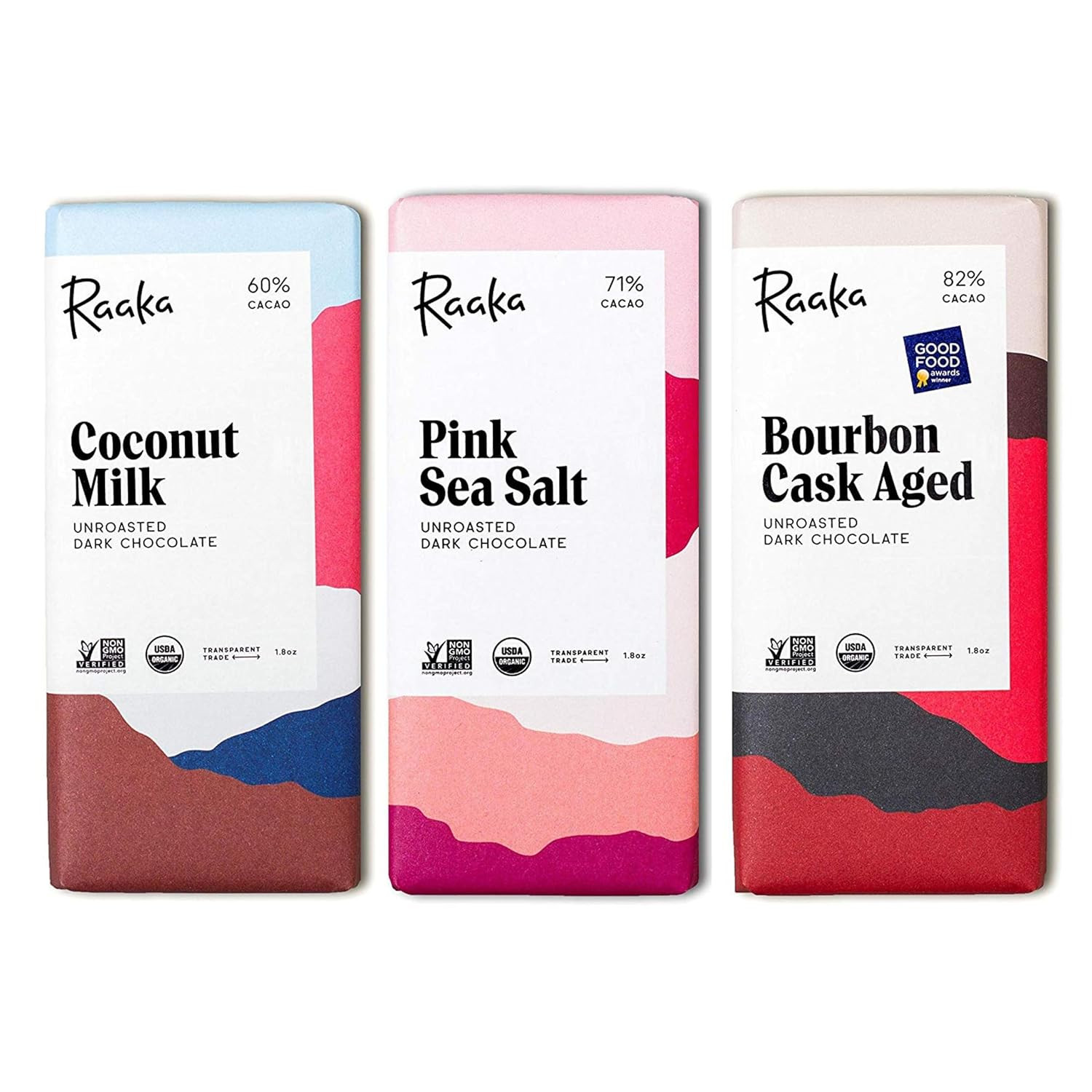 Raaka Chocolate Best Sellers Trio | Gourmet Dark Chocolate Gift | Organic, Vegan, Fair Trade, Soy Free, Non-GMO, Gluten Free, Kosher | 1.8oz Bars, 3-Pack | Amazon (US)