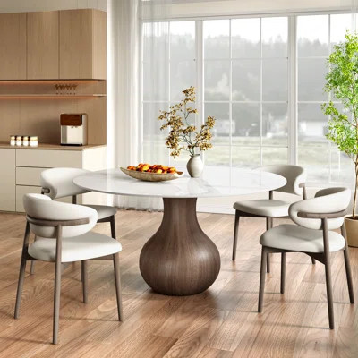 5Pcs Dining Room Set Dining Table And 4 Seats - Sintered Stone Round Dining Set | Wayfair North America