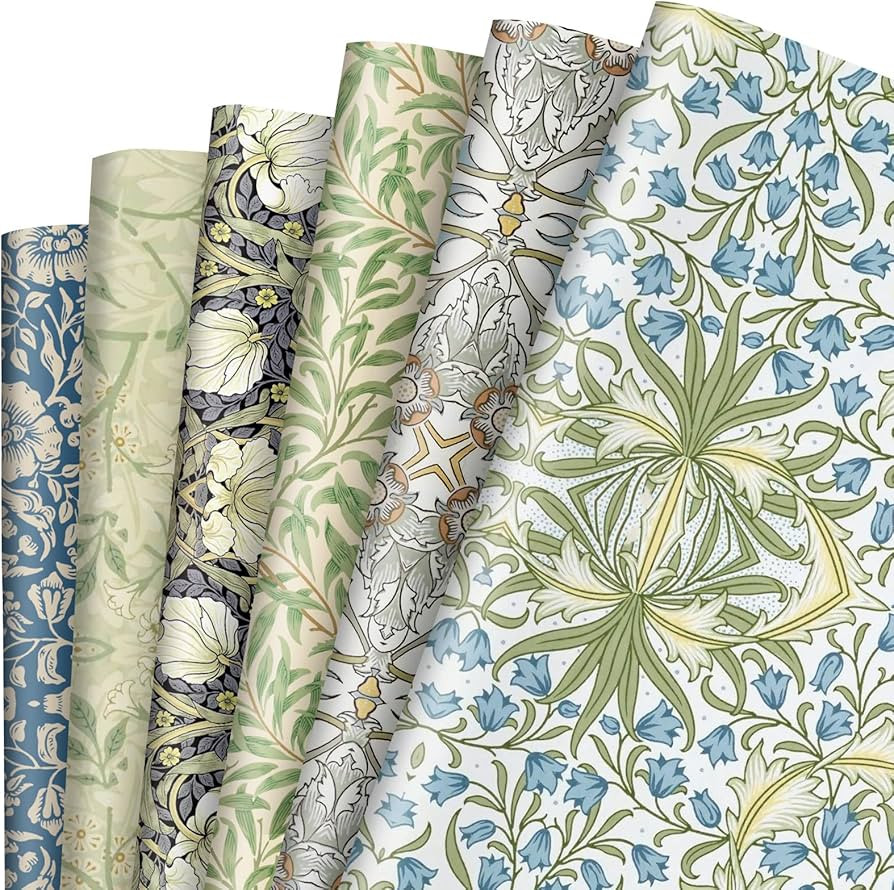 JarThenaAMCS 12 Sheets William Morris Floral Wrapping Paper -Not Roll- Greenery Gift Wrap Paper F... | Amazon (US)