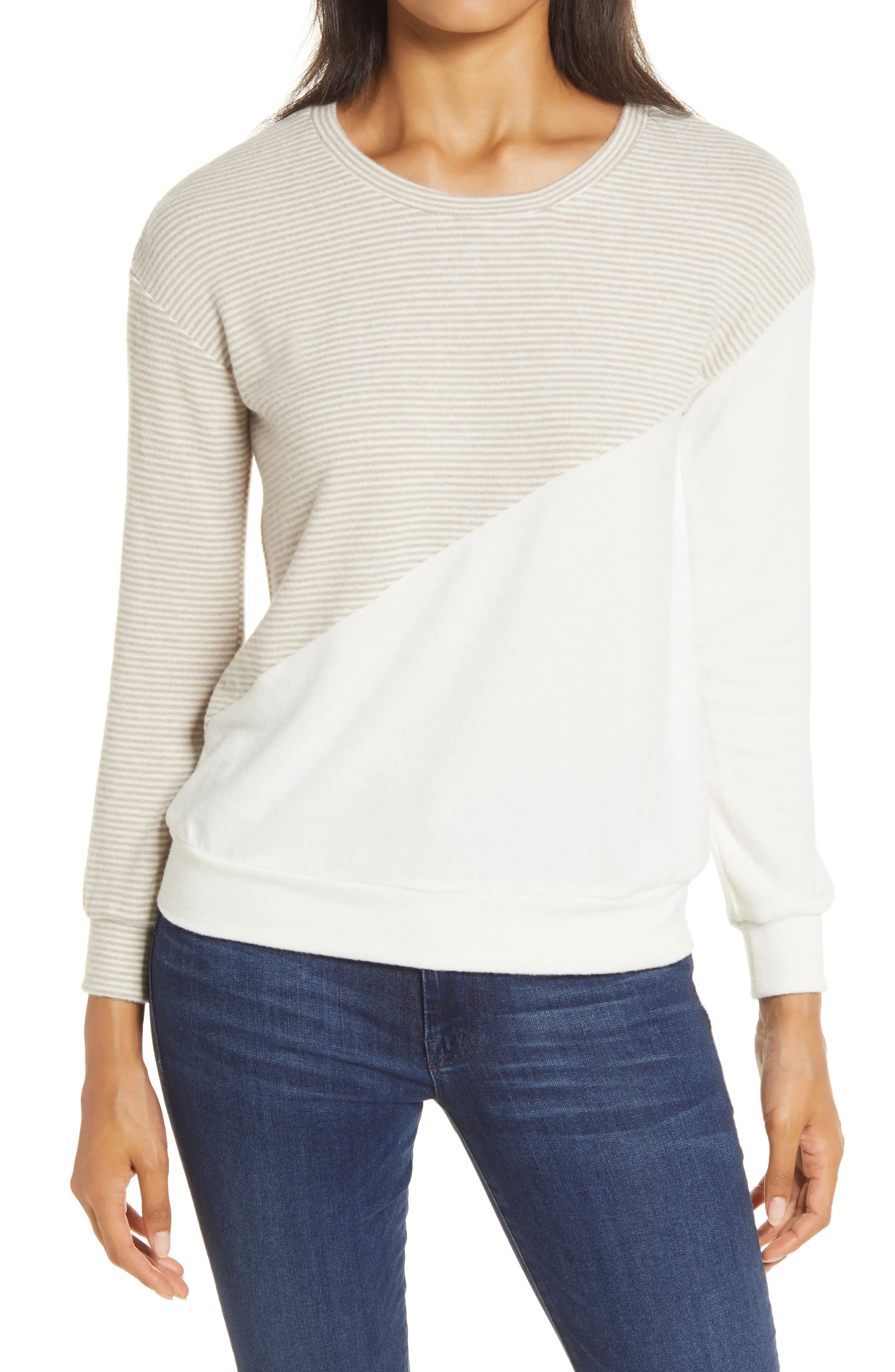 Women's Gibson Diagonal Colorblock Pullover, Size Large - Beige | Nordstrom