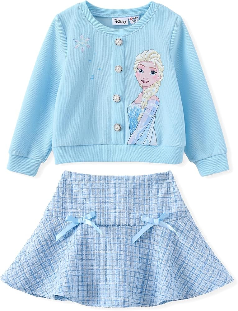 Disney Frozen Elsa Stitch Princess Moana Minnie Toddler Girl 2 Piece Outfit Kid Pearl Button Knit... | Amazon (US)