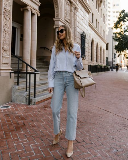 The best Jenni Kayne button up is back in stock and on sale with code FJBF20! I love a light blue button up, especially as we transition to spring. I linked similar jeans since this was is sold out.  

#LTKSale #LTKsalealert #LTKFind
