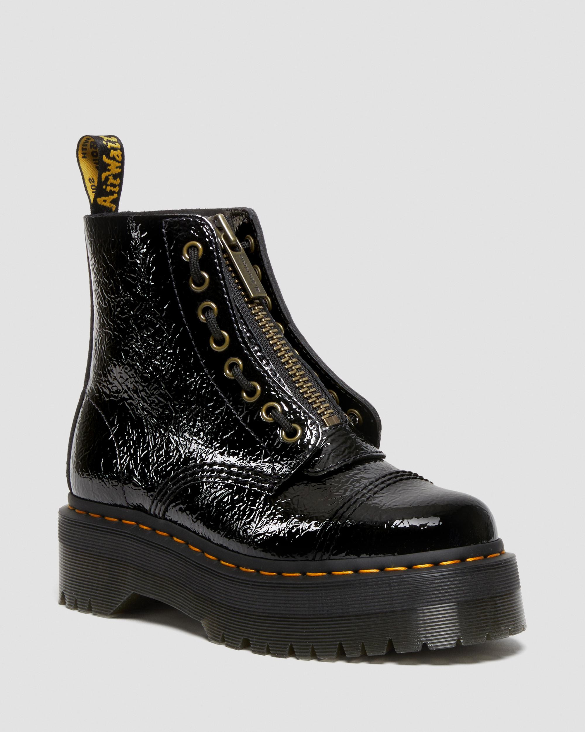Sinclair Distressed Patent Leather Platform Boots | Dr. Martens | Dr. Martens