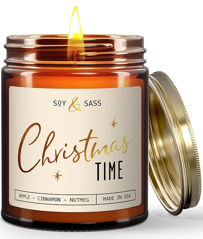 Christmas Candles Scented – ‘Christmas Time’ Soy Christmas Candle, w/Apple, Cinnamon, Clove... | Amazon (US)