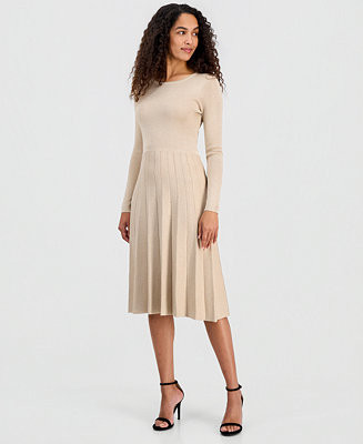 Women's Metallic Long-Sleeve Fit & Flare Dress | Macy's