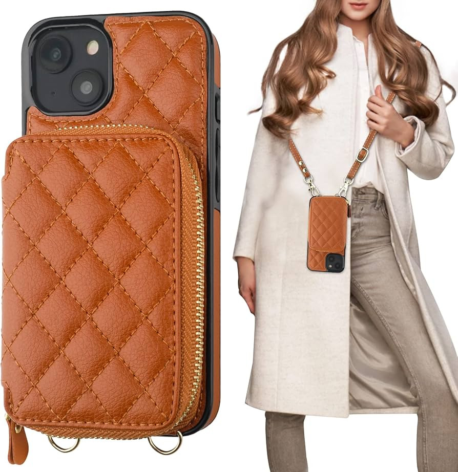 Bocasal Crossbody Wallet Case for iPhone 14 Plus, RFID Blocking PU Leather Zipper Handbag Purse F... | Amazon (US)