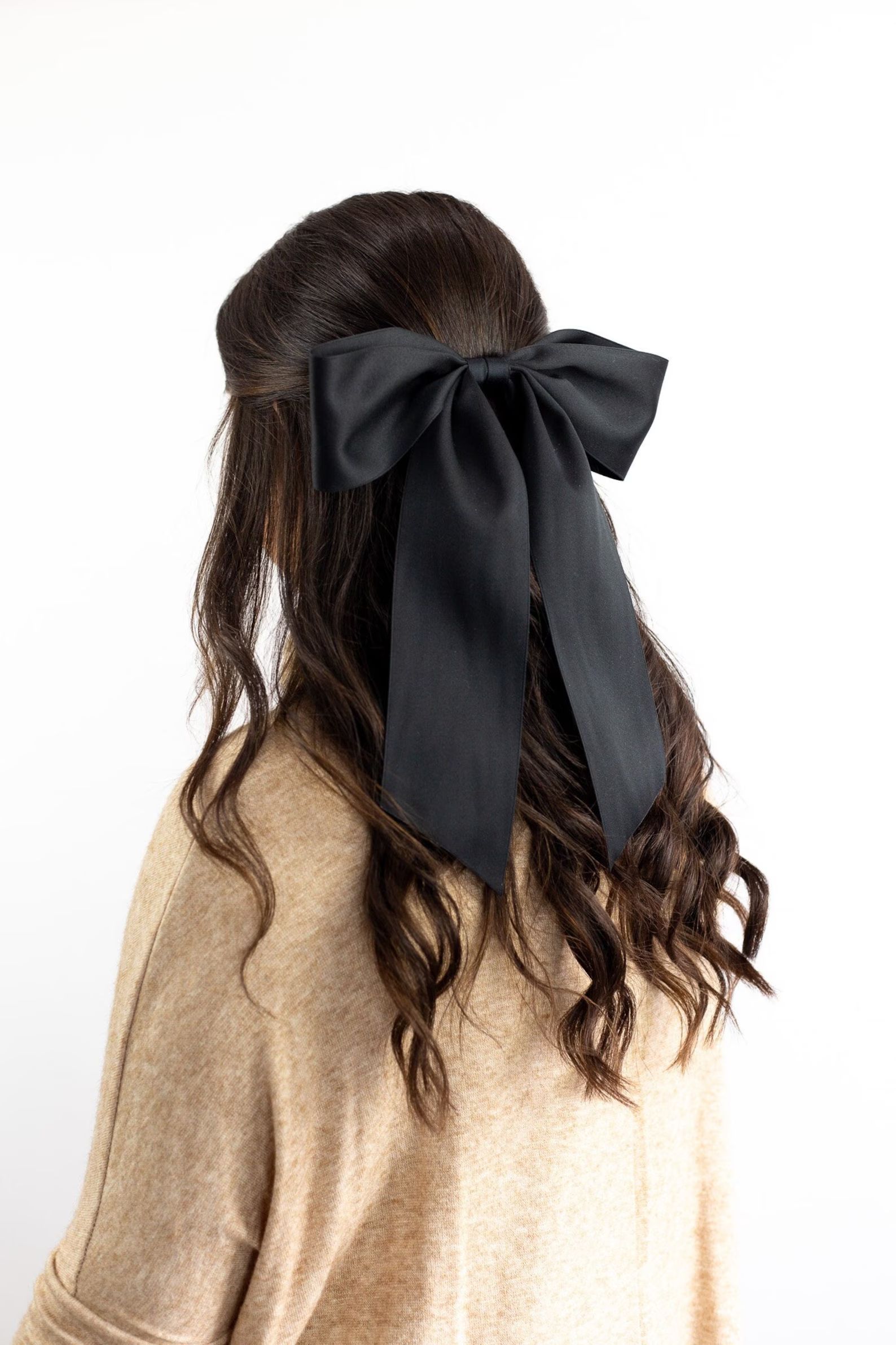 Black Matte Satin Ribbon Hair Bow Barrette Bow Clip Grace & - Etsy | Etsy (US)