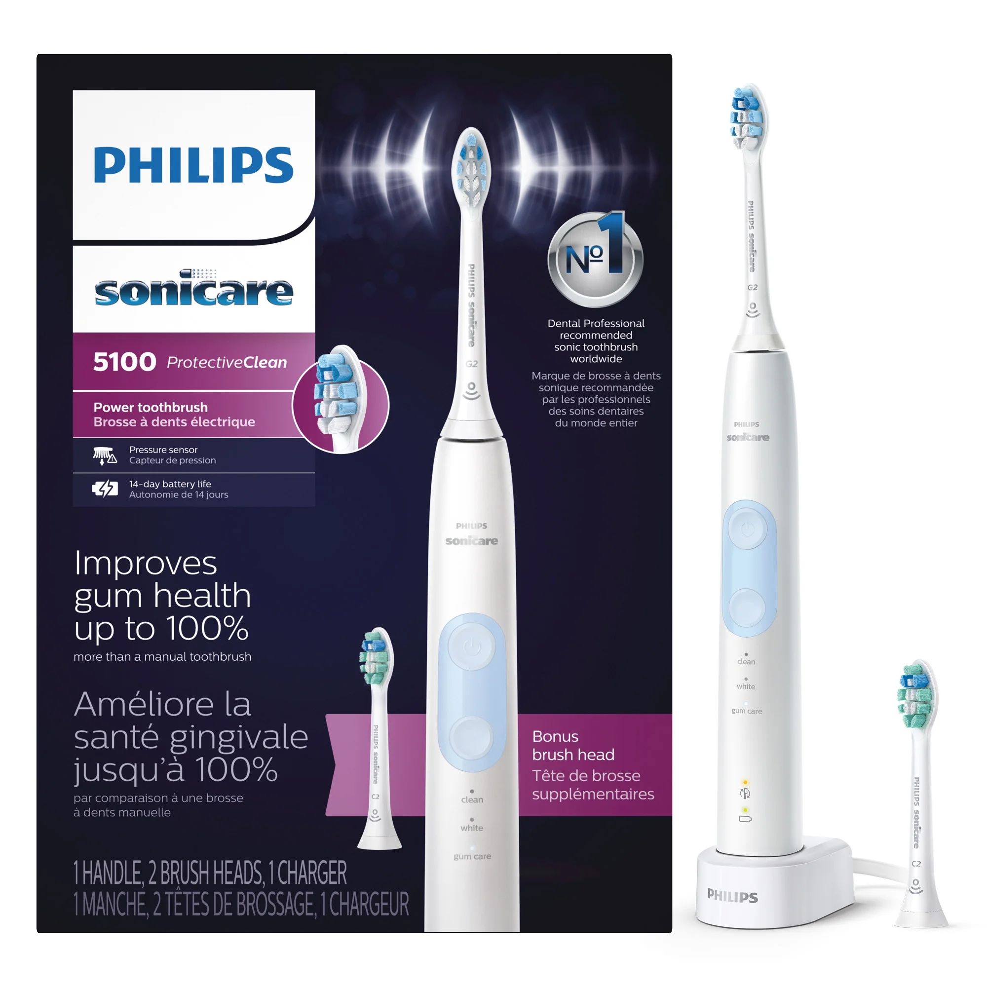 Philips Sonicare ProtectiveClean 5100, Adult Rechargeable Electric Toothbrush, Light Blue, HX6859... | Walmart (US)