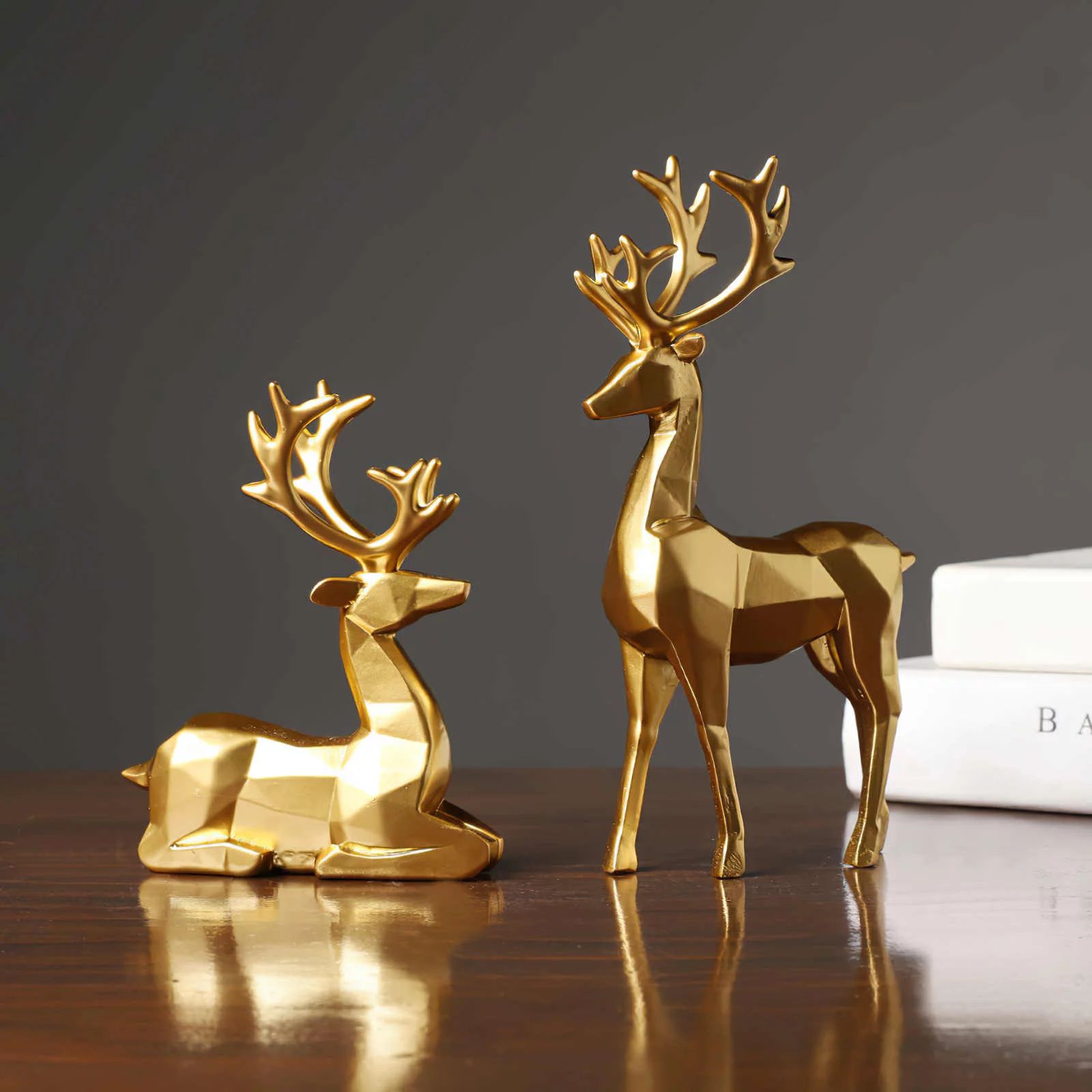 Nordic Style Origami Elk Resin Sitting Standing Deer Statues, Reindeer Figurines Desk Ornament Gr... | Walmart (US)