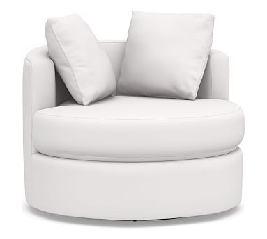 Balboa Upholstered Swivel Armchair, Polyester Wrapped Cushions, Twill White | Pottery Barn (US)