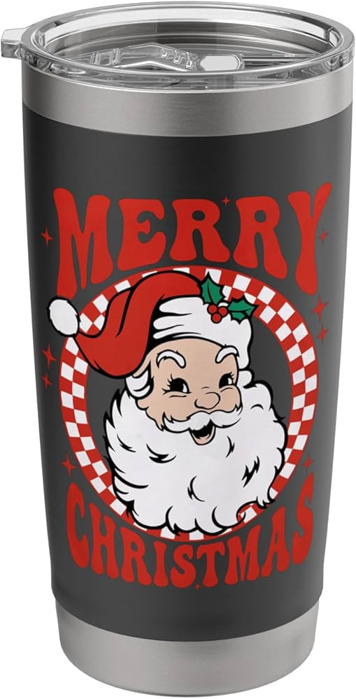 Retro Groovy Checkered Santa Christmas Vibes Women Girl Stainless Steel Insulated Tumbler | Amazon (US)