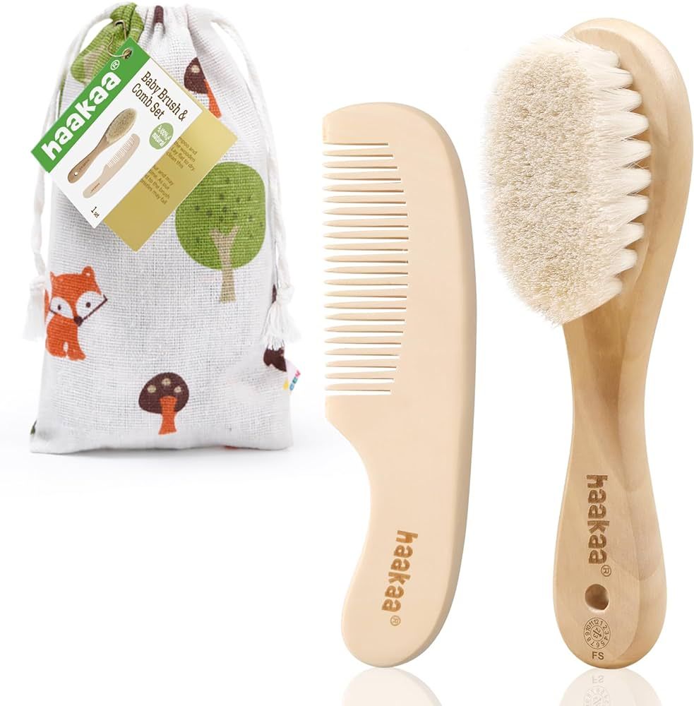 haakaa Baby Hair Brush and Comb Set for Newborns & Toddlers - Natural Soft Goat Bristles and Wood... | Amazon (US)