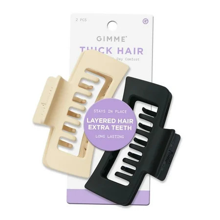 Gimme Beauty Claw Clip Thick Double Teeth Rectangle Black/Tan 2 Ct | Walmart (US)