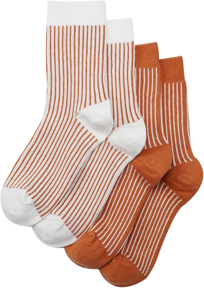 MELUSA Cotton Cashmere socks for Women, 4 Pairs Warm Cozy Striped Socks Gift Everyday Crew Socks | Amazon (US)