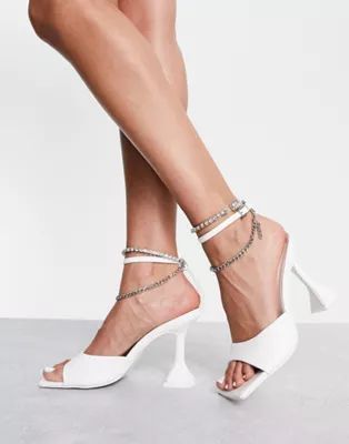 Public Desire Nade heeled sandals in white with diamante anklet | ASOS | ASOS (Global)