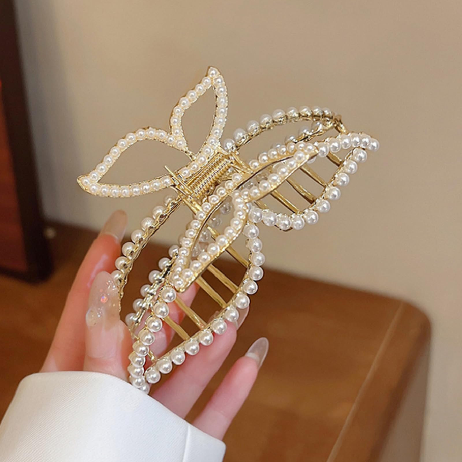 Butterfly Hair Clips Pearl Hair Claw Clip Large Spring Gold Butterfly Jaw Hair Clamps for Women Girls Non-slip Hair Barrettes Summer Hair Accessories for Thick or Thin Hair | Amazon (US)