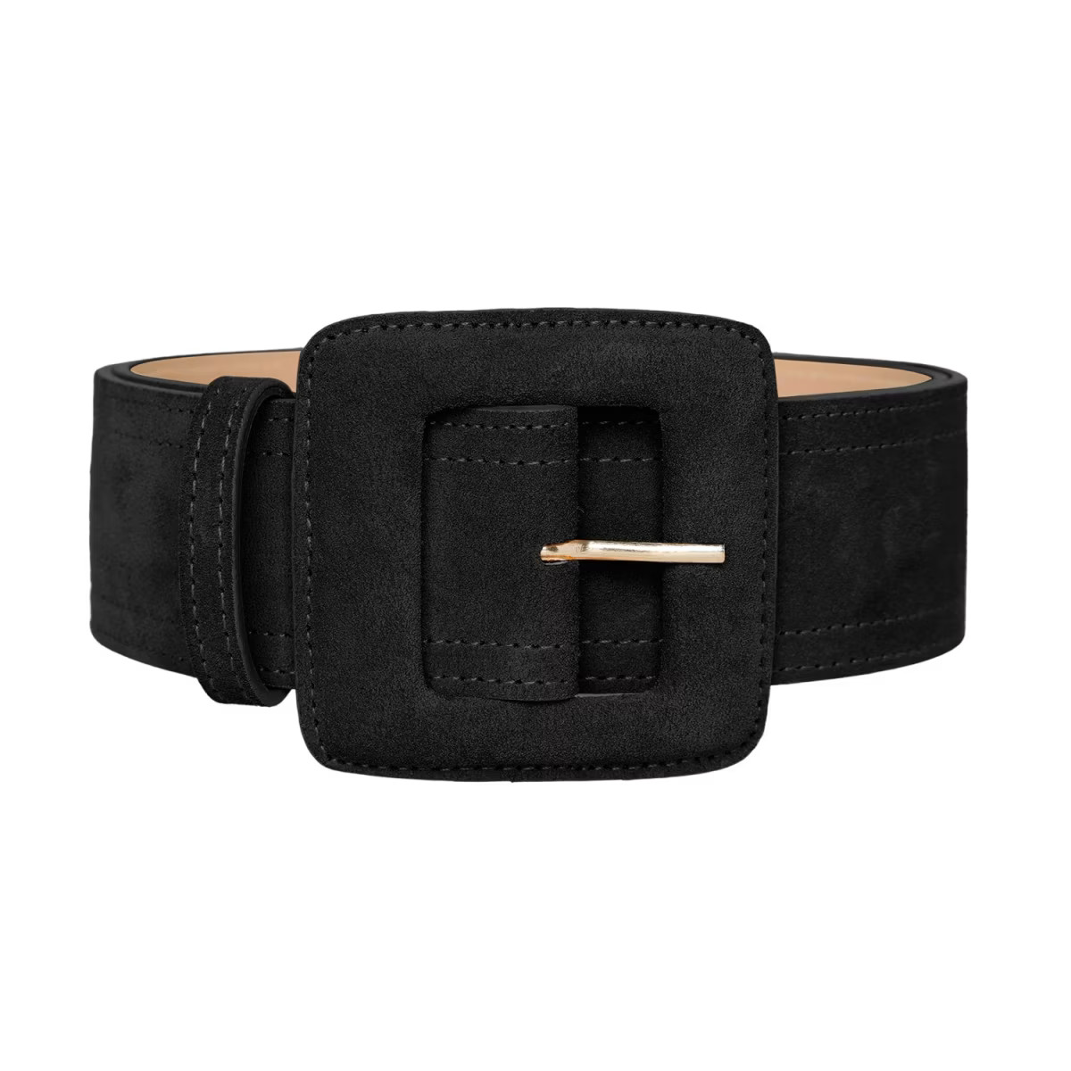 Suede Square Buckle Belt - Black | Wolf & Badger