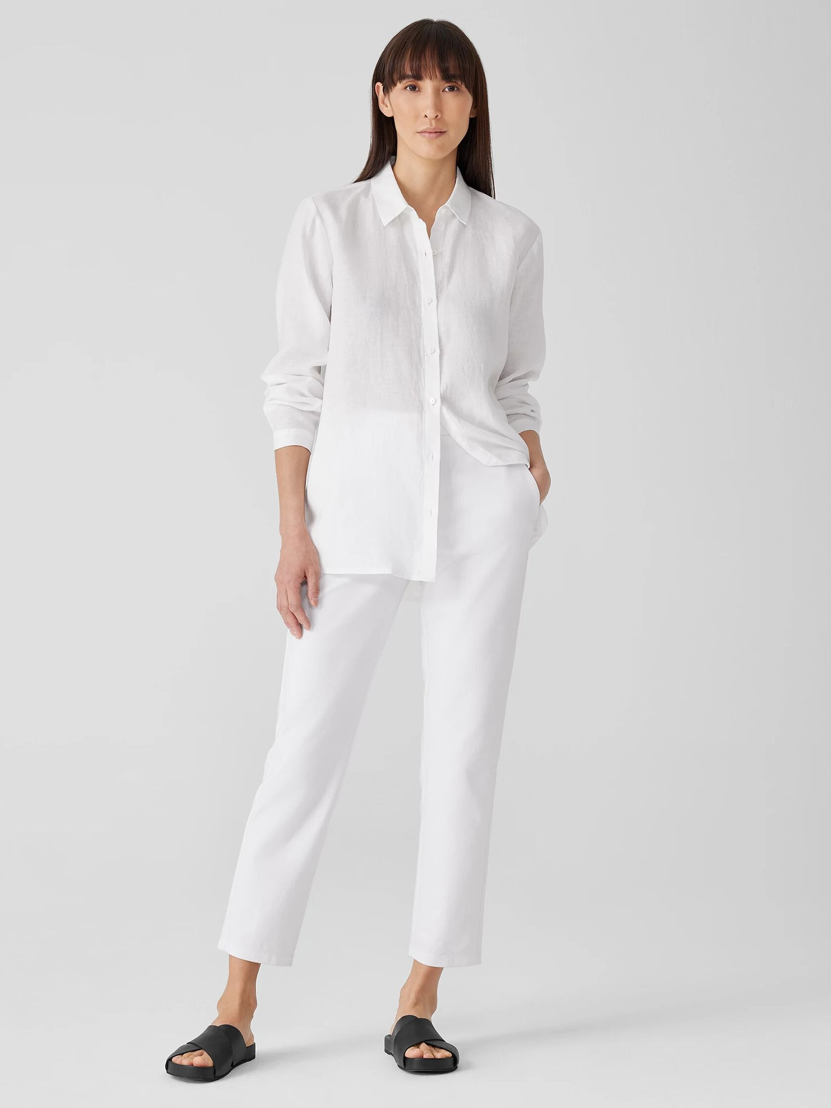 Cotton Blend Ponte High-Waisted Slim Pant | Eileen Fisher