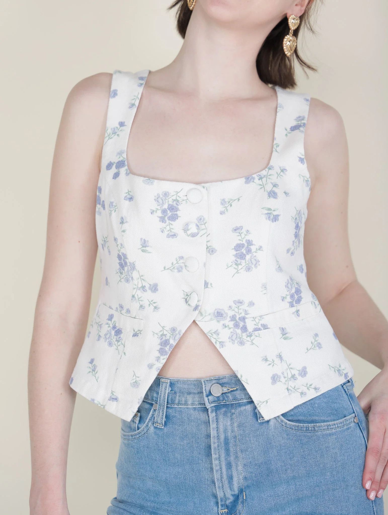 Genevieve Button Floral Top - Molly Green | Molly Green