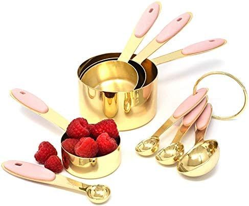Pink Measuring Cups and Spoons Set - Sturdy 8PC Pink & Gold Measuring Cups and Spoons Set Stainle... | Amazon (US)