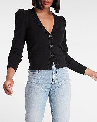 Puff Shoulder Button Front Cardigan | Express