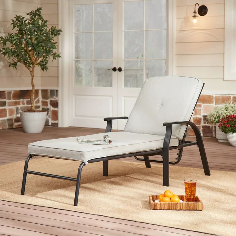 Mainstays Belden Park Cushion Steel Outdoor Chaise Lounge - Gray/Black | Walmart (US)
