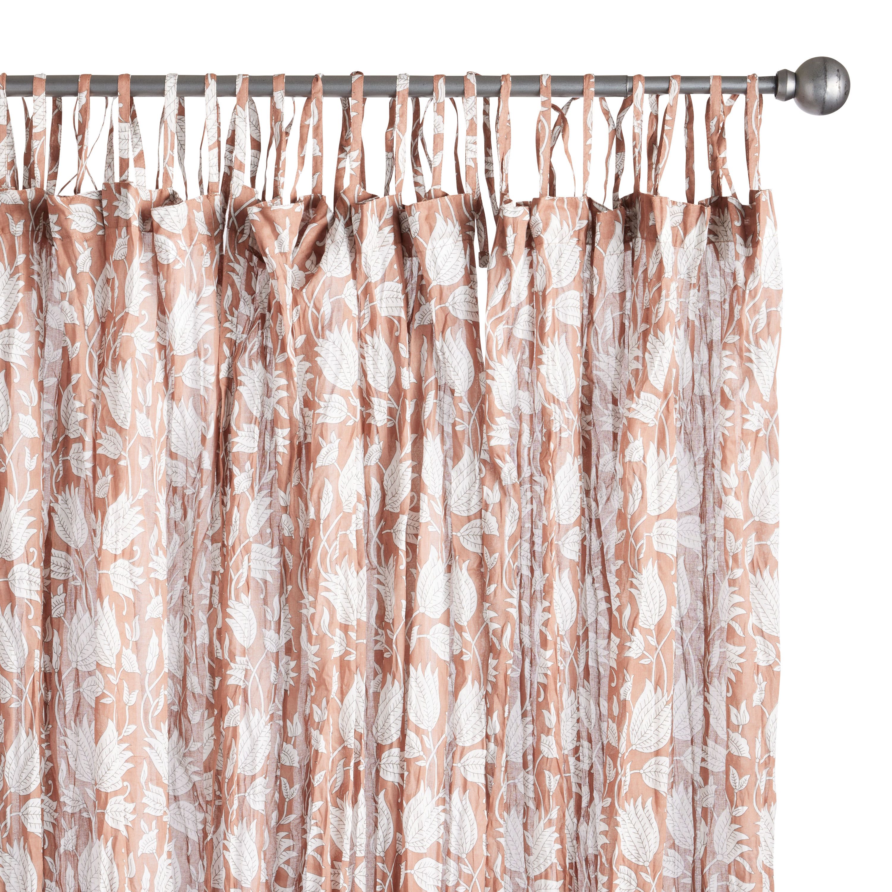 Rust Block Print Cotton Crinkle Voile Tie Top Curtain Set of 2 | World Market