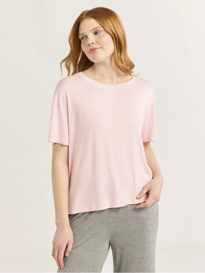 Joyspun Women’s Scoop Neck Sleepwear Tee with Short Sleeves, Sizes S-3X | Walmart (US)