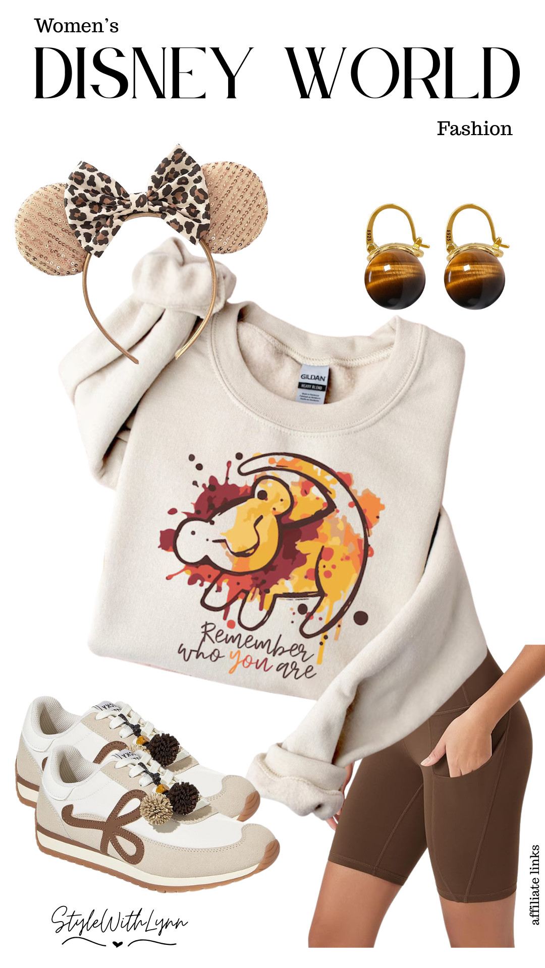 Animal Kingdom neutrals with a Lion King touch. 🤍🦁 This women’s Disney World outfit is comfy, meaningful, and perfect for a park day. The “Remember Who You Are” Lion King sweatshirt pairs effortlessly with brown biker shorts and neutral sneakers for an easy Disney-bounding look. Finished with leopard Minnie ears and warm-toned accessories for a cozy safari-inspired Disney style you can wear all day ✨




women’s Disney World outfit, Animal Kingdom outfit women, Disney Animal Kingdom outfit, Lion King Disney outfit women, Remember Who You Are sweatshirt, Disney bounding Lion King, neutral Disney World outfit, Disney World biker shorts outfit, leopard Minnie ears outfit, Disney World casual outfit, Disney park outfit women, comfy Disney World outfit, Disney World sneakers outfit, safari Disney outfit women, Disney influencer outfit, Disney World fashion inspiration, fall Disney World outfit women 

 #LTKootd #LTKTravel