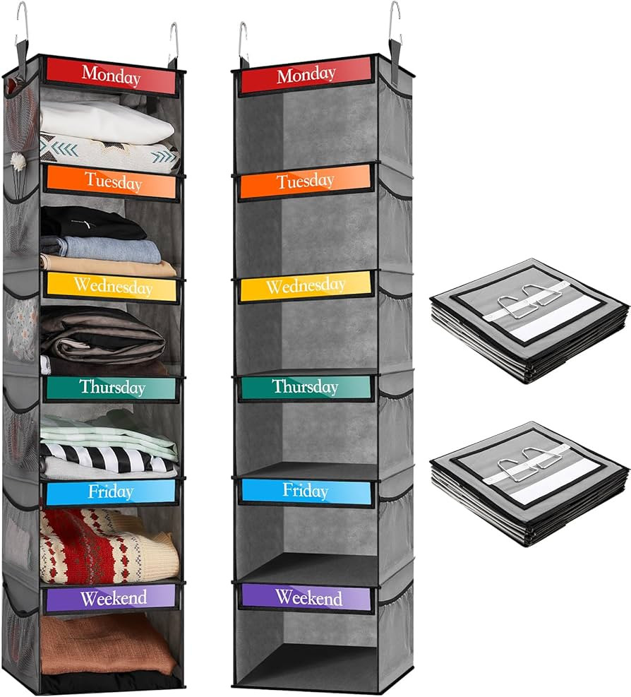 Amylove 2 Pack 6 Weekly Shelf Hanging Closet Organizer Kids Closet Organizer Clothes Storage Orga... | Amazon (US)