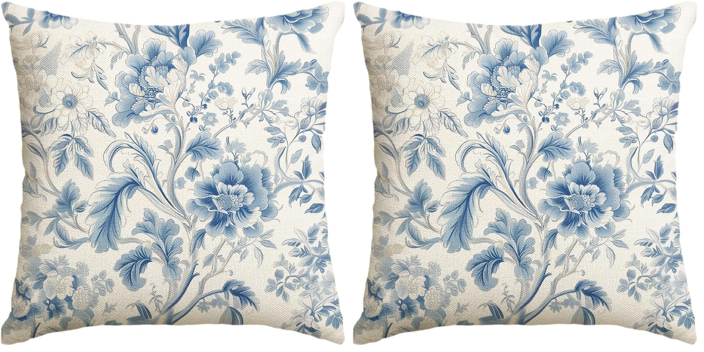 AVOIN colorlife Spring Chinoiserie Flowers Trees Blue Throw Pillow Cover, 18 x 18 Inch Summer Flo... | Amazon (US)