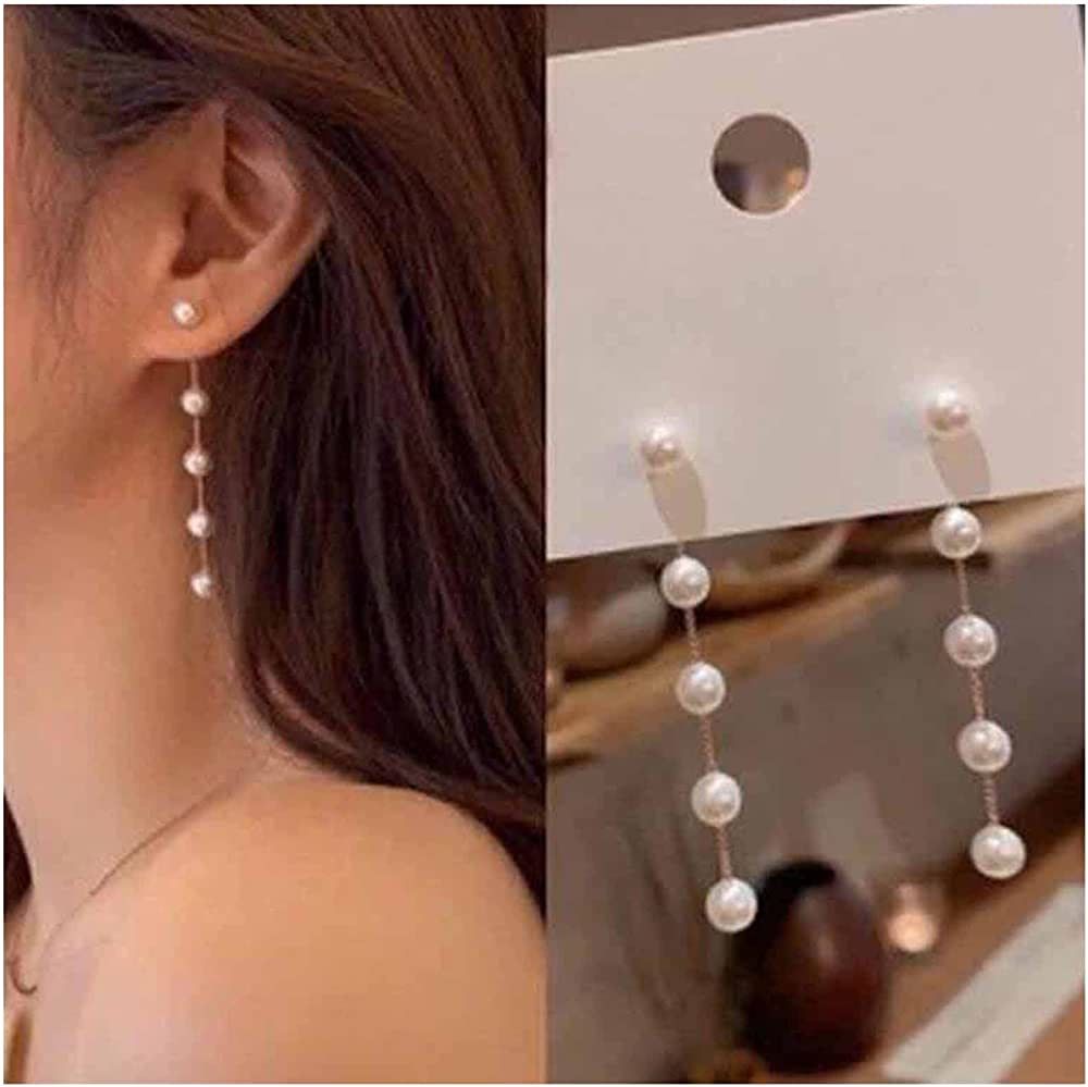 Yheakne Boho Pearl Drop Dangle Earring Gold Long Tassel Pearl Earrings Tiny Pearl Chain Earrings ... | Amazon (US)