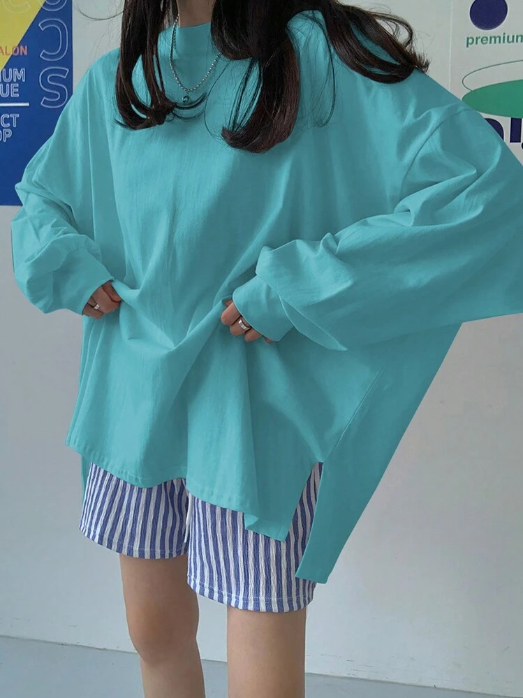 DAZY Women's Oversized Solid Color Long Sleeve T-Shirt, Suitable For Spring, Summer, Autumn | SHEIN