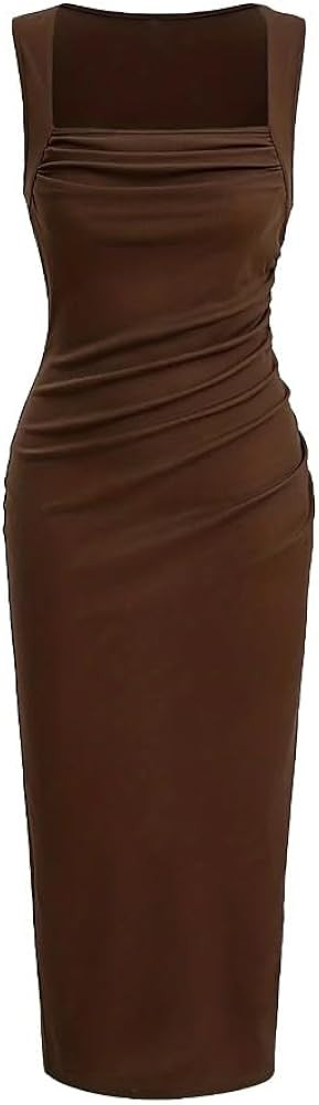 Women's Summer Square Neck Sleeveless Slim Sexy mid-Length Dress | Amazon (US)