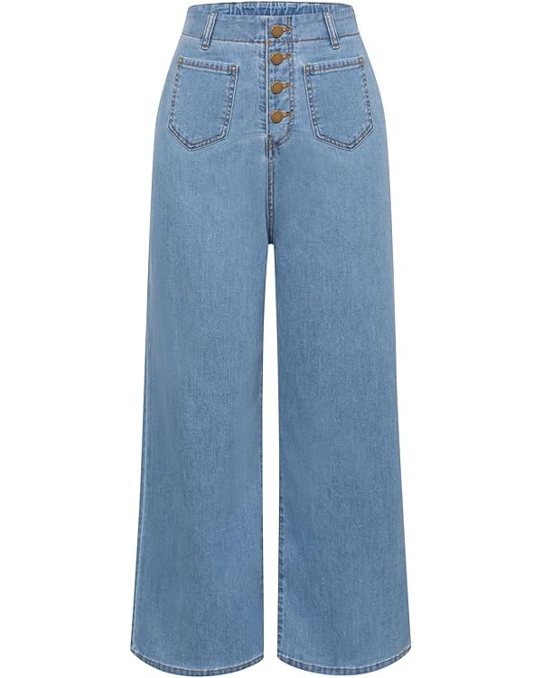 Belle Poque Women's Wide Leg Jeans High Waisted Stretchy Straight Leg Button Fly Denim Pants Trou... | Amazon (US)